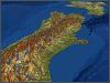 3D New Zealand map -  vector data combined with  Physical  Relief map.